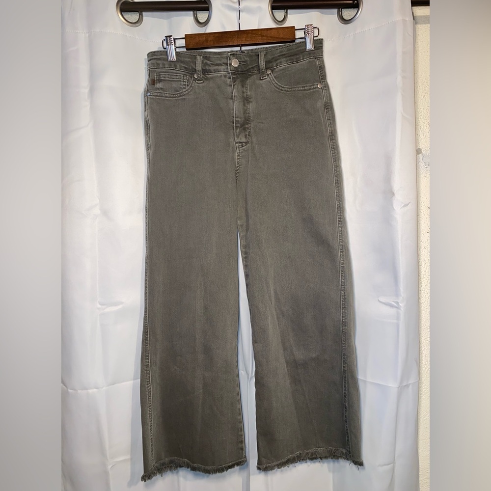 Judy Blue Jeans  High Waist Control Top Garment Dyed Fray Hem Crop Wide Leg